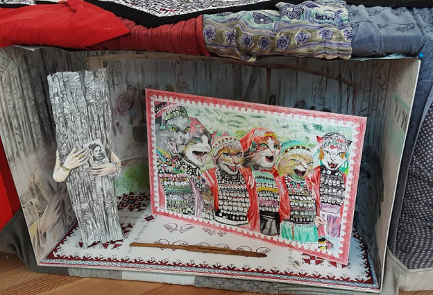 Joulia Strauss "Rainbow Snake" Mari Altar, drawings in collaboration with Marc Müller, Anastasia Efstathiadi, Antigone Theodorou, Raha Amiri
